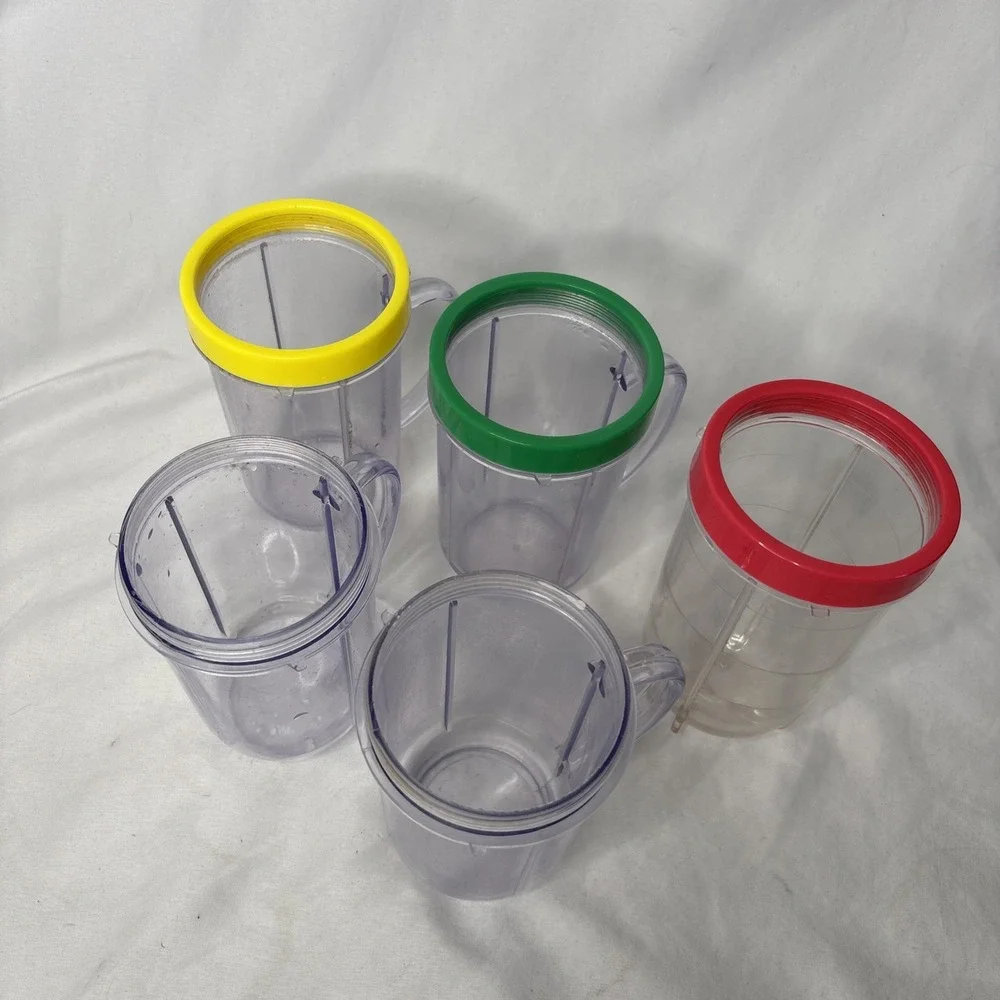 Magic Bullet Blender Spare Extra‎ Cups Mugs & Rims, Lot Of 5 Clear Plastic